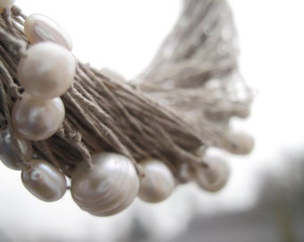Natural Pearl Necklace White Cream Gray Organic Jewelry Multi Strand Necklace Bridal Wedding Jewelry
