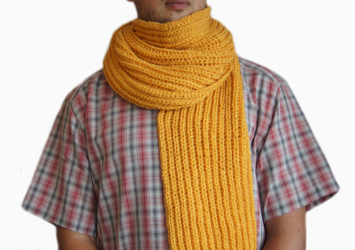 Mustard yellow scarf Mens knit scarf Man scarf Yellow knit