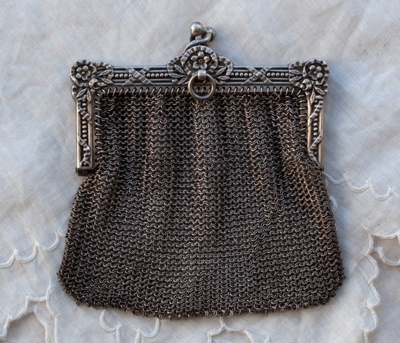 Sterling Silver 19th Century Chain Mail Chatelaine Mesh Purse