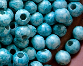 Mykonos Greek Ceramic Round Beads 6 AEGEAN light Speckled mottled blue mix 7mm rounds Spring Jewelry Sewing supplies DIY