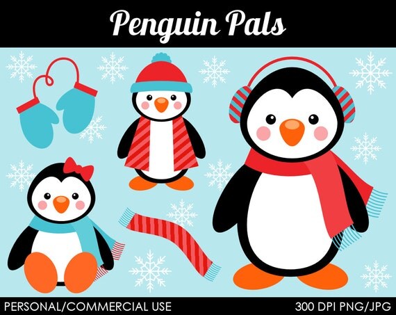 Penguin Pals (Red) Clipart - Digital Clip Art Graphics for Personal or Commercial Use Il_570xn