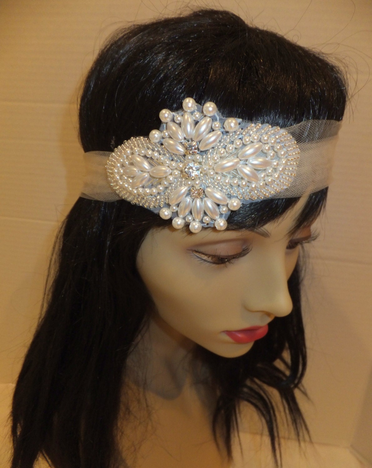Bridal Headband Pearl Headband ALEXIA Great by BellaCescaBoutique