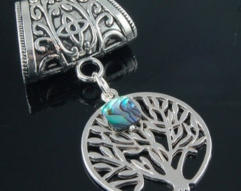 Scarf Pendant - Silver Tree of Life with Paua Shell Scarf Jewelry