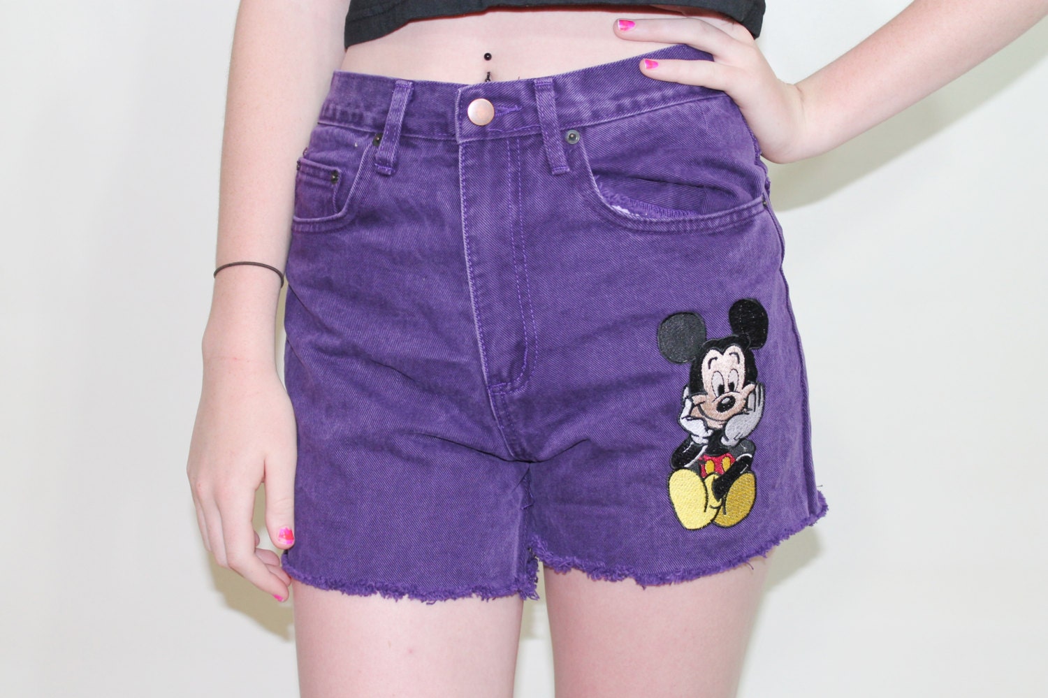 80s High Waist Denim Shorts MIckey Mouse Cutoffs by ScarletFury