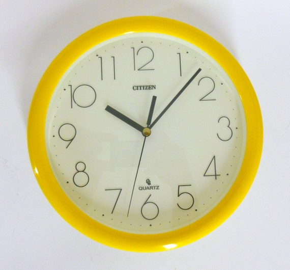 Vintage 1980's Bright Yellow Citizen Quartz Wall Clock by JoeBlake