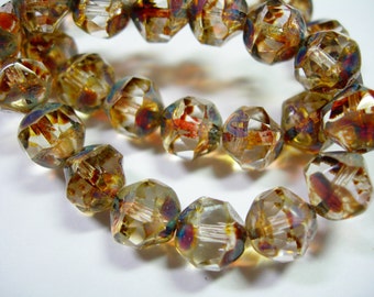 15 8mm Crystal Clear Picasso Firepolished Thru Cuts Czech Glass Beads