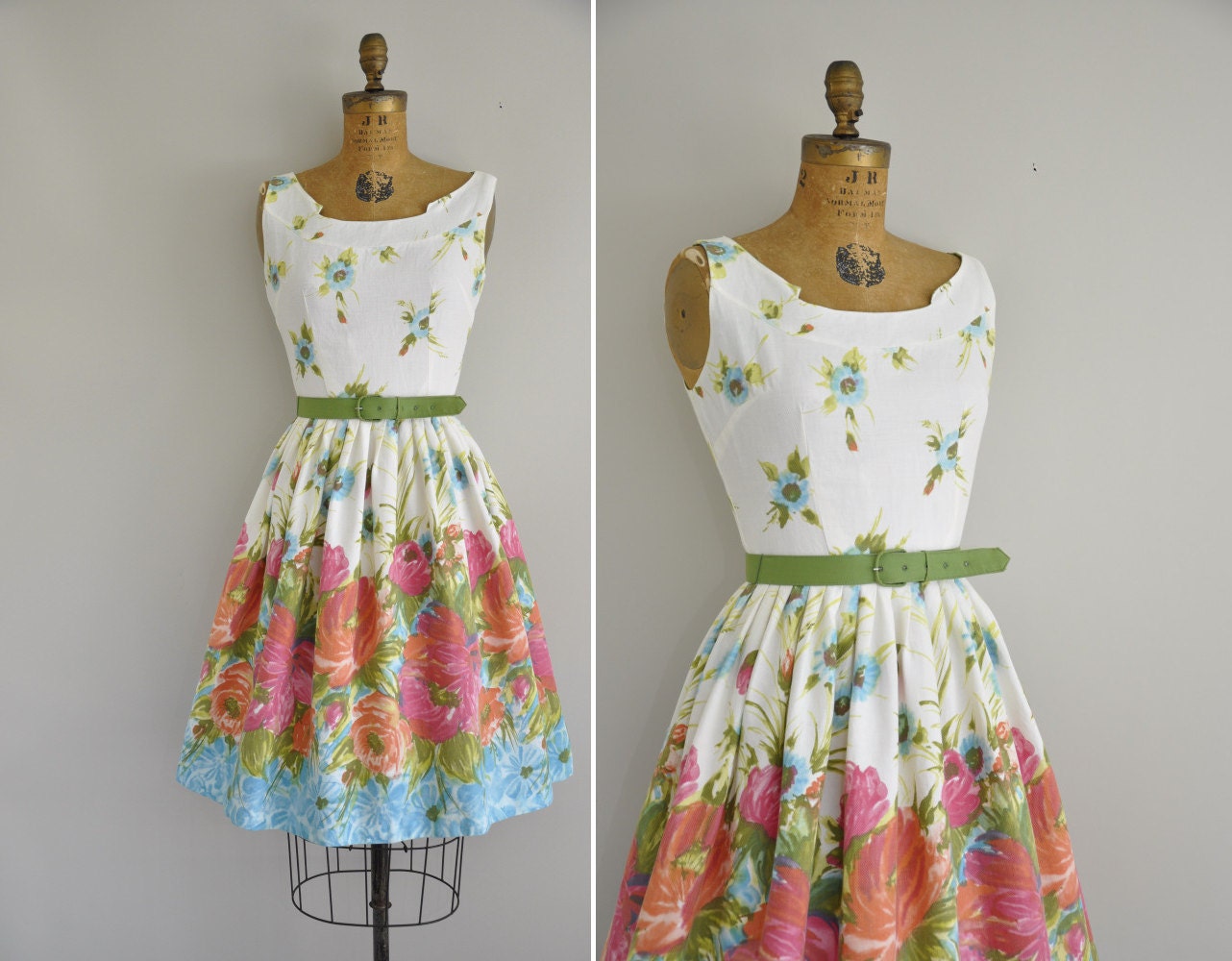 vintage 1950s dress  50s floral tea party dress  1950s