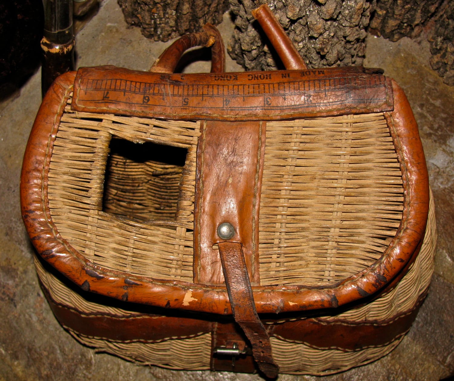 Vintage Wicker & Leather Fishing Creel Basket by downthepipelines