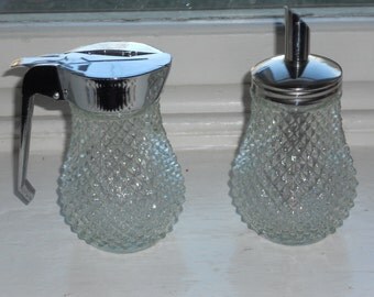 Vintage Pressed Glass Honey Pourer & Glass Pourer-NIB