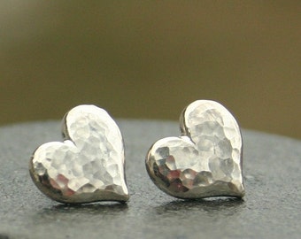 Large Hammered Heart Earrings in Sterling Silver