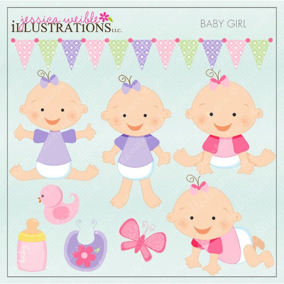 Baby Girl Cute Digital Clipart for Card Design, Scrapbooking, and Web Design Il_570xn