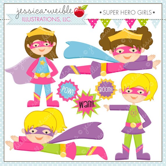 Super Hero Girls Cute Digital Clipart for Commercial or Personal Use, Super Hero Clipart, Girl Hero Il_570xn