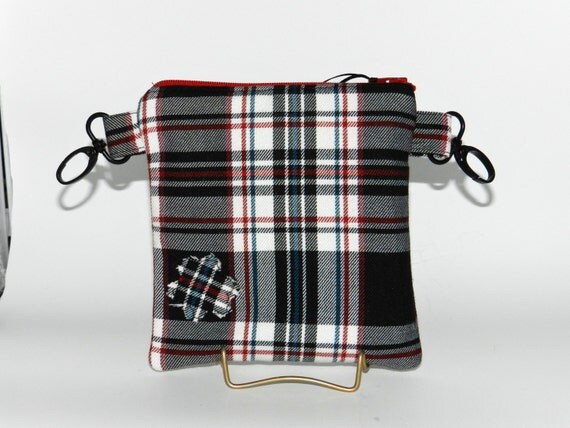 Hip Bag hip pouch Fanny Pack Black White and Red Tartan