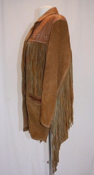 1980's Mens Leather Fringe Jacket Suede Cowhide Decorative