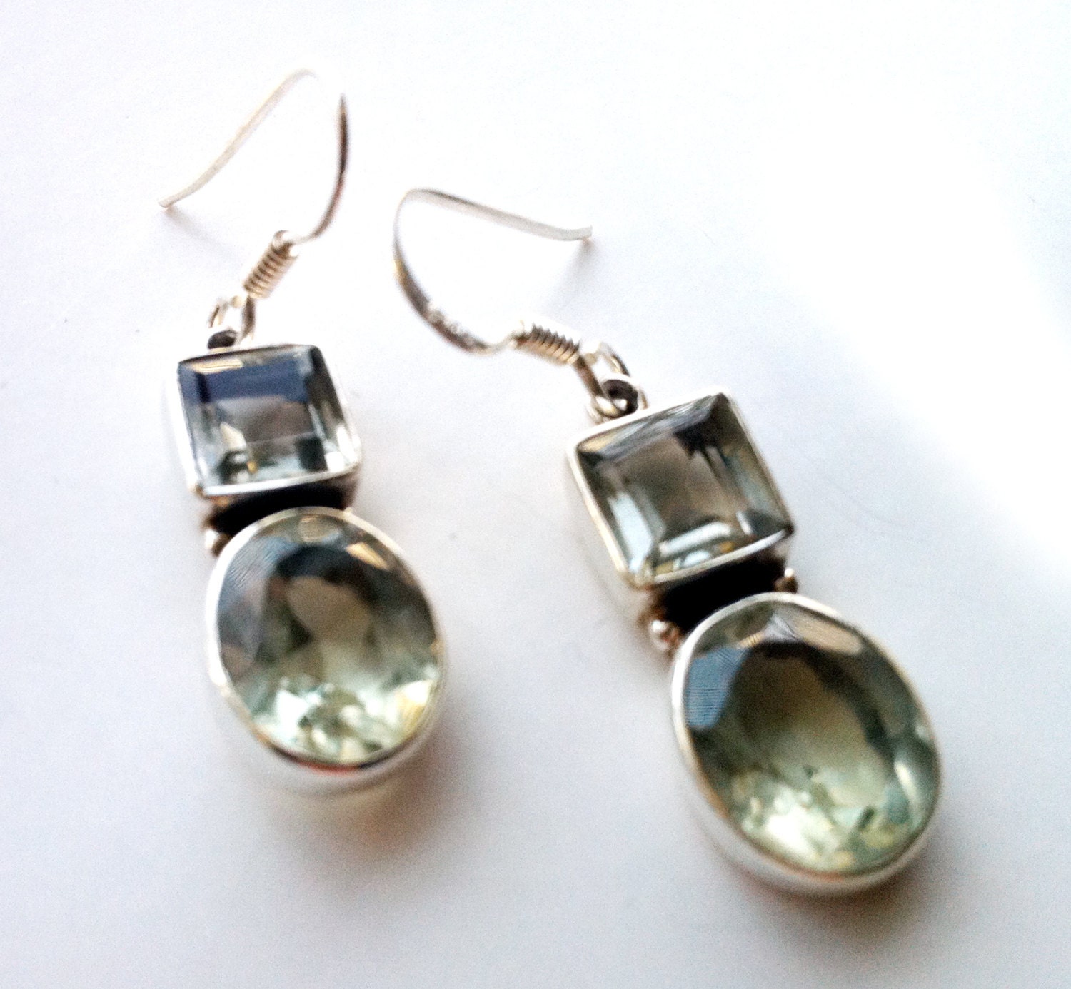 White Quartz Earrings Rare gemstone Princess cut gemstones