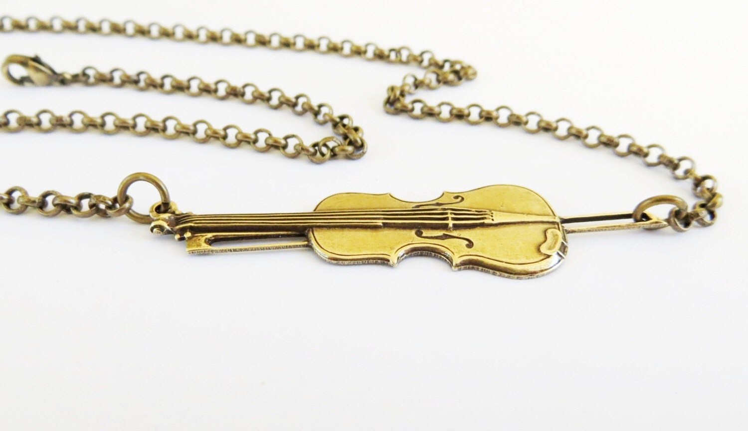 Steampunk Violin Necklace Brass Ox Sideways Violin Necklace