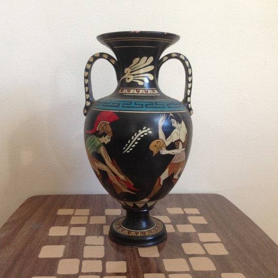 SALE Vintage Greek Vase Black Vase with Two Handles