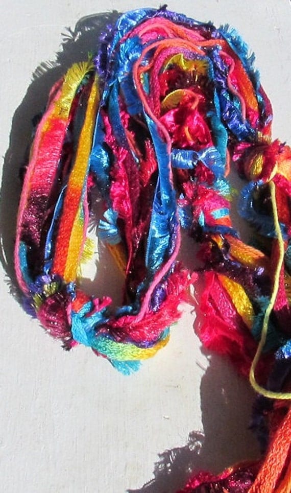 Items similar to Rainbow Bohemian Knotted Yarn Scarf Color Therapy on Etsy