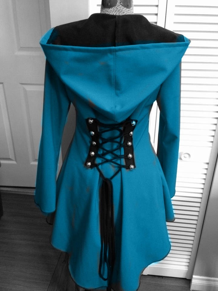 Ocean Blue corset laced hoodie red riding hood raincoat pixie