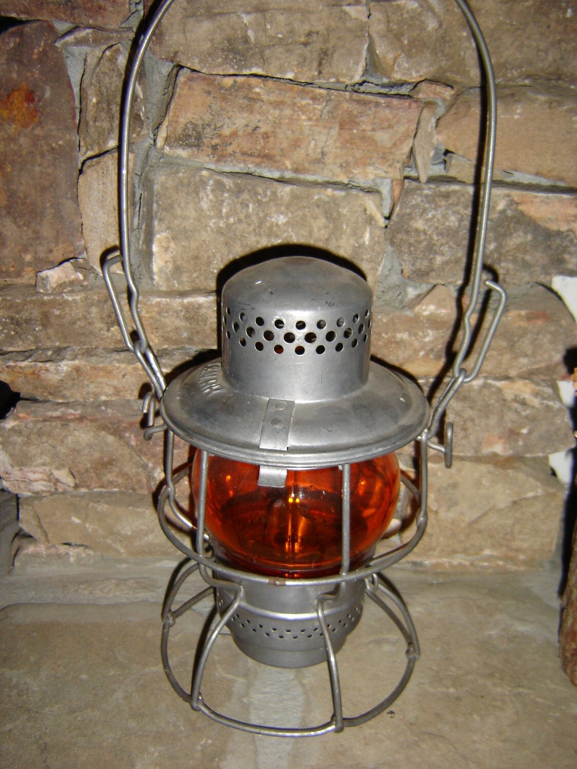 L & N RailRoad Vintage RailRoad Lantern with Orange Glass