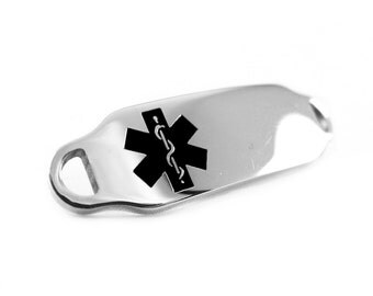 Black Medical Alert ID Plate for Beaded Bracelets, Custom ENGRAVED FREE - i2C