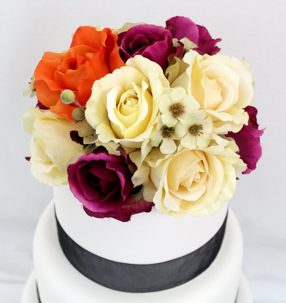 MADE TO ORDER Rose Silk Flower Wedding Cake Topper 6 inch