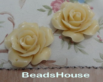 20%off: 2pcs Pretty Rose Cabochon 34mm (0657-691) -Pale Ivory