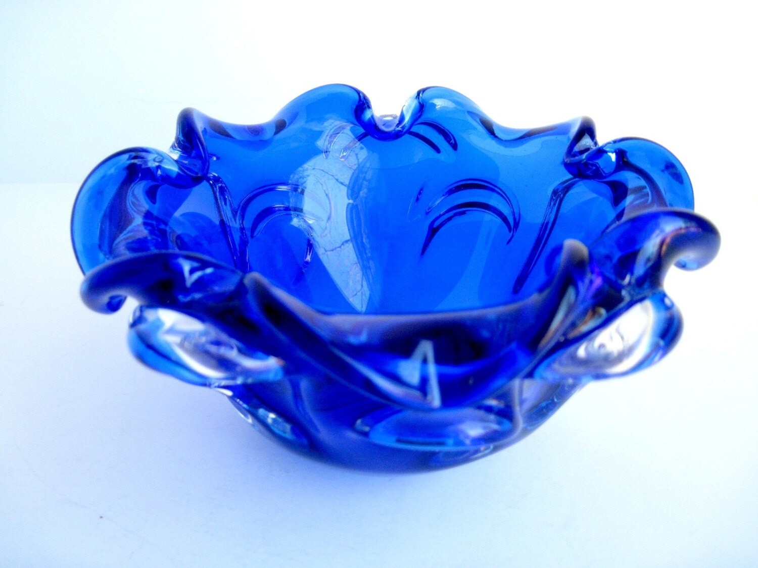 Murano Glass Cobalt Blue Ruffled Ashtray/Bowl
