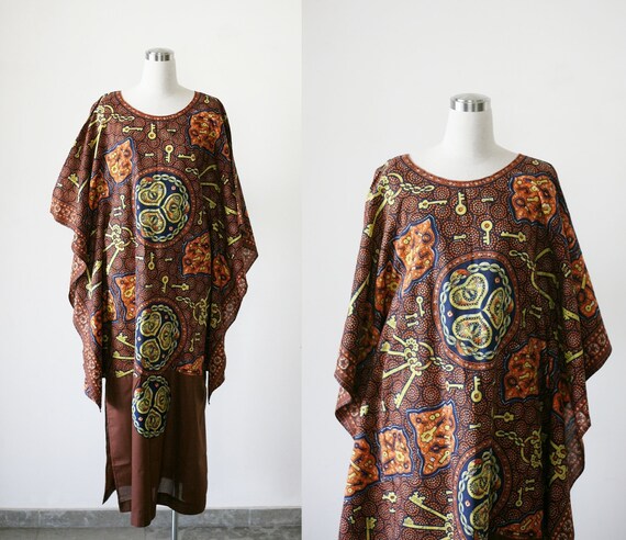 1970s Caftan Dress African Style Dashiki Kaftan Oversized 