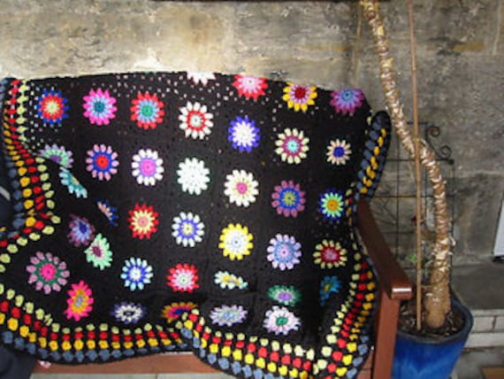 Vintage Style Retro Floral Granny Blanket Crochet Pattern Instant Download PDF