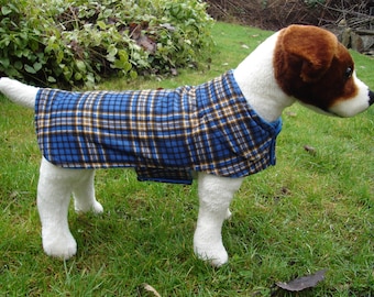 Blue Black and Tan Corduroy Plaid Coat- Size Small- 12 to 14 Inch Back Length - Or Custom Size