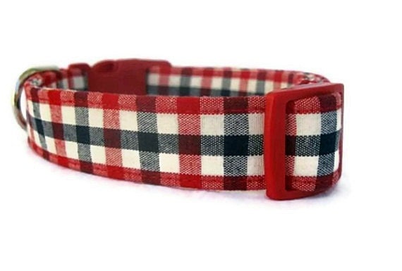 Red White and Blue Dog Collar American Gingham by BigpawCollars