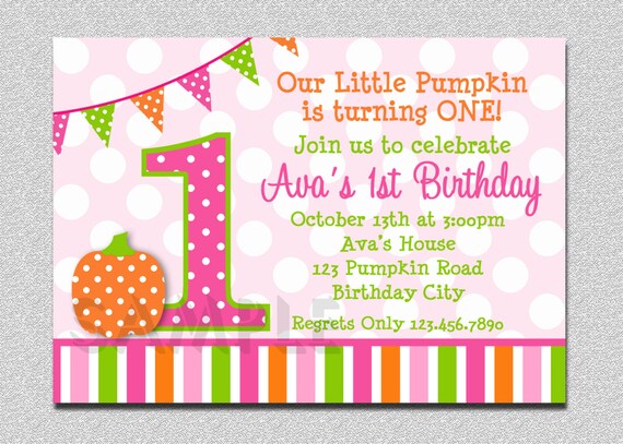 Pumpkin Birthday Invitation Polka Dot Pumpkin 1st Birthday Party Invitation Il_570xn