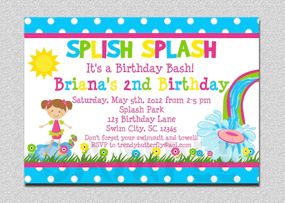 Pool Party Birthday Invitation Waterslide Birthday Invitation