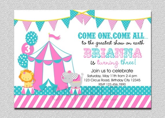 Girls Circus Birthday Invitation Circus Birthday Party Invitation Il_570xn