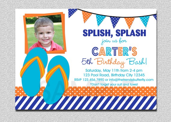 Flip Flops Birthday Invitation Flip Flops Pool Party Invitation Boys or Girls Il_570xn