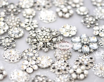 50 pcs Rhinestone Embellishment Flatback buttons - Assorted - Rhinestone flatback Brooches - Rhinestone Metal Buttons -