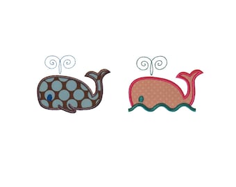 Whale Set Applique Machine Embroidery Designs Patterns 2 variations in 4 sizes each 4", 5", 6" and 7"