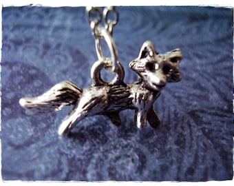 Small Fox Necklace - Antique Pewter Fox Charm on a Delicate Silver Plated Cable Chain or Charm Only