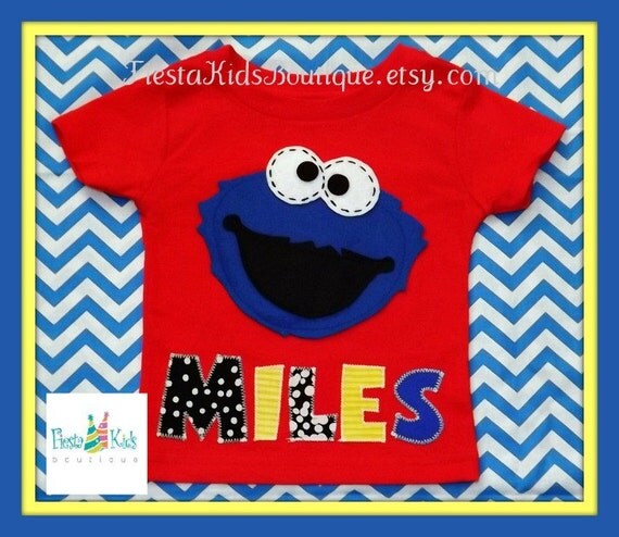 SAMPLE SALE - Cookie Monster shirt, name MILES, size 12M, ready to ship, Sesame Street party, only 1 available Il_570xn