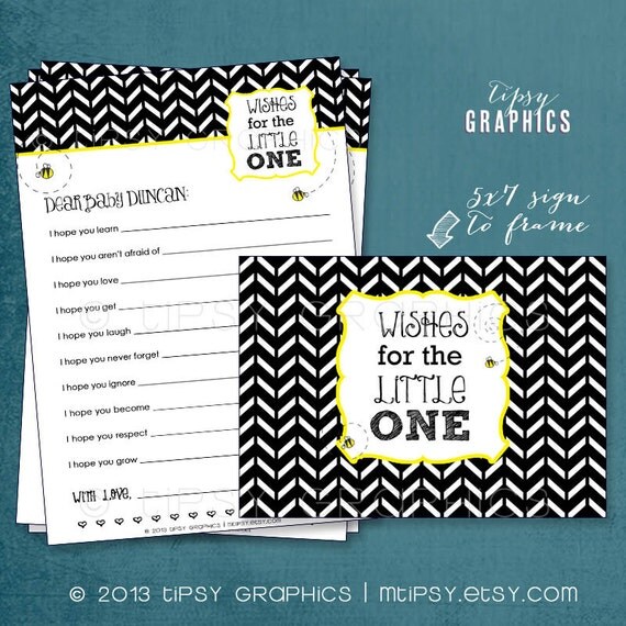 Baby Wishes. BEE. Chevron Bumble Bee Theme. MAD LIB MadLib Adlib Printable Cards. By Tipsy Graphics Il_570xn