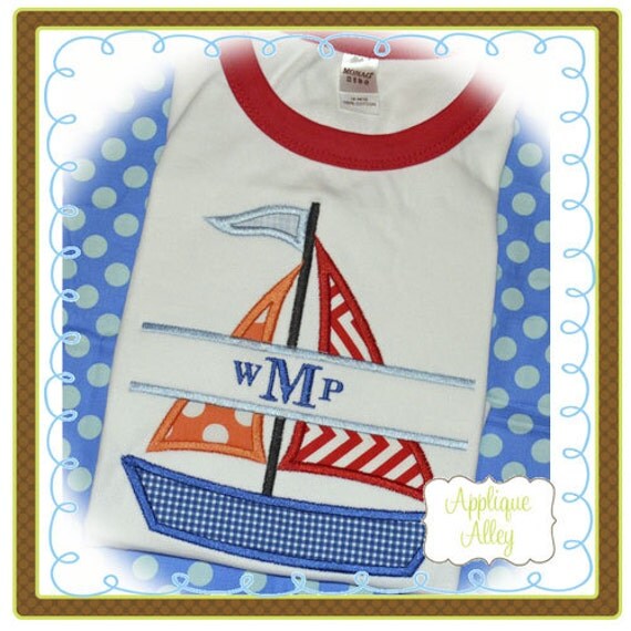 Split Sailboat Machine Applique Design Instant Download