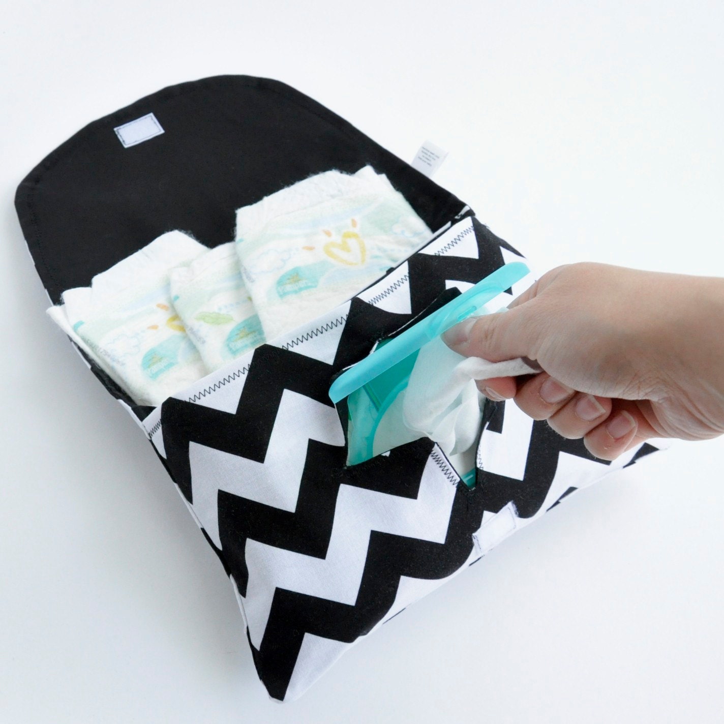 Black and White Chevron Diaper & Wipe Clutch by MarshMueller