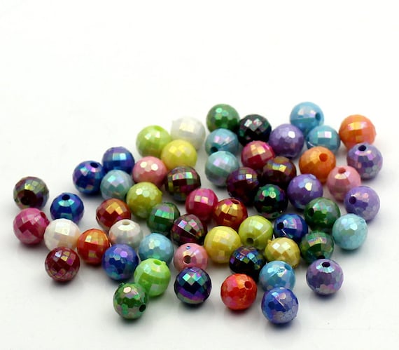 100 Colored AB Plastic Faceted Beads Destash Supply