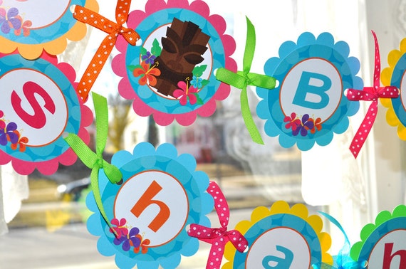 Luau Birthday Banner, Hawaiian Luau Birthday Decorations, Hawaiian Party, Tiki Party, 1st Birthday Banner, Party Banner, Tropical Party Il_570xn