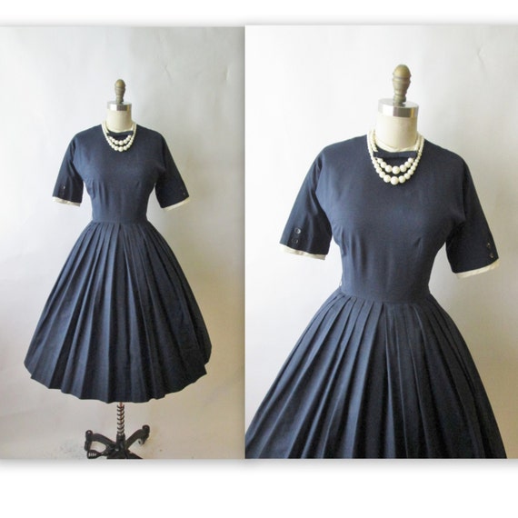 50s Navy Dress // Vintage 1950's Navy Blue by TheVintageStudio