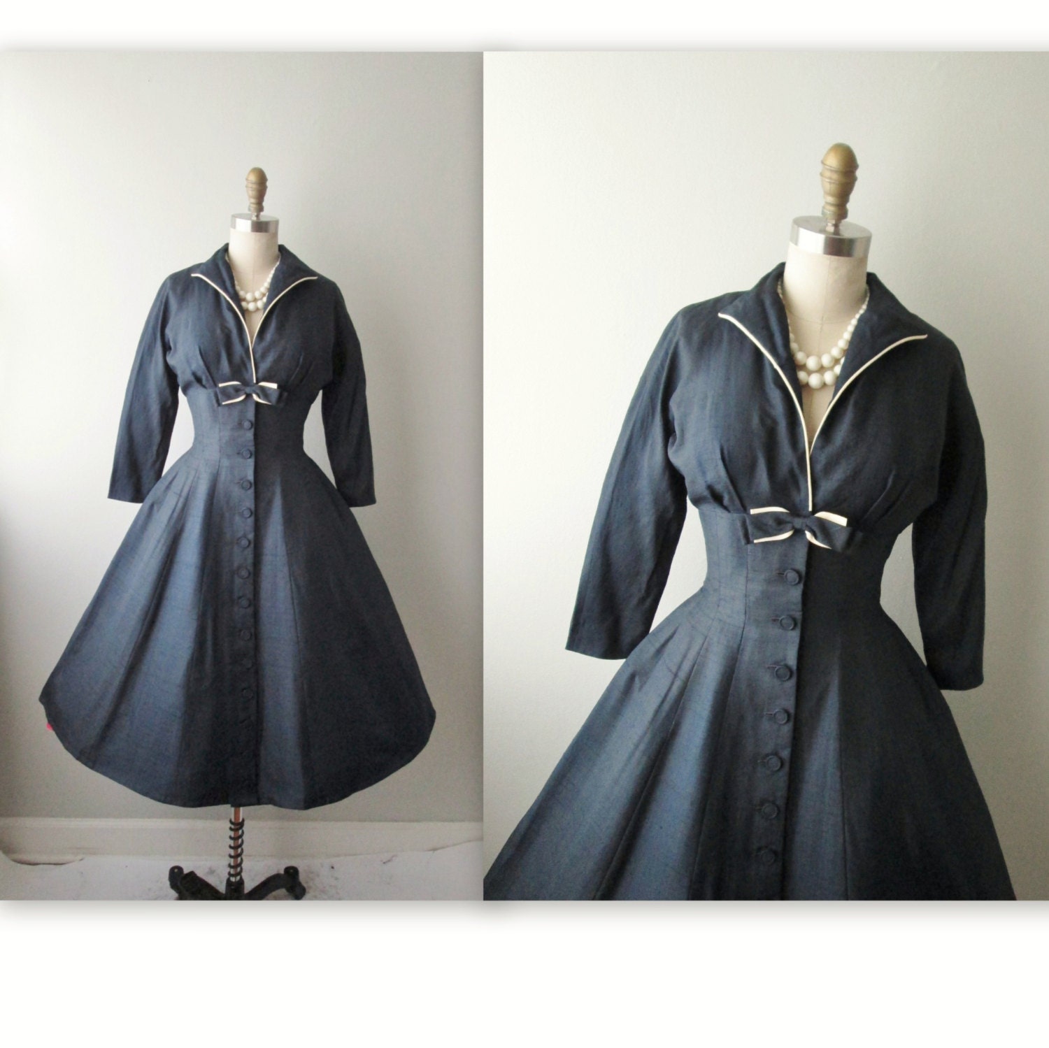 50s Dress // Vintage 1950's Navy Cocktail by TheVintageStudio