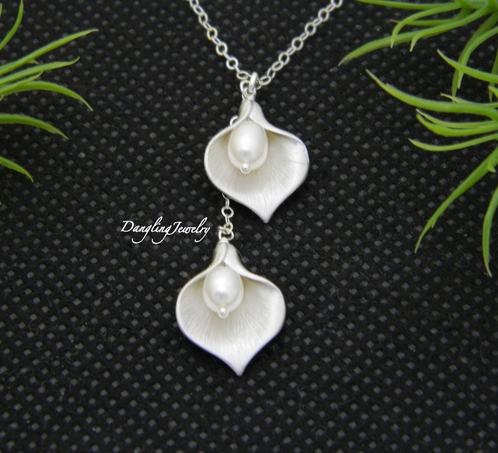 SILVER Calla Lily Necklace Flower Pendant Necklace