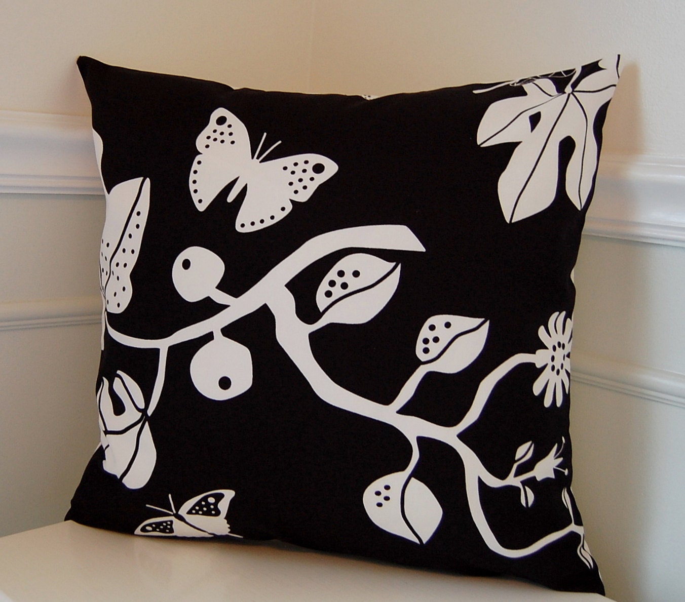 Black Floral Pillow Cover Floral Cushion Cover 18x18 Black