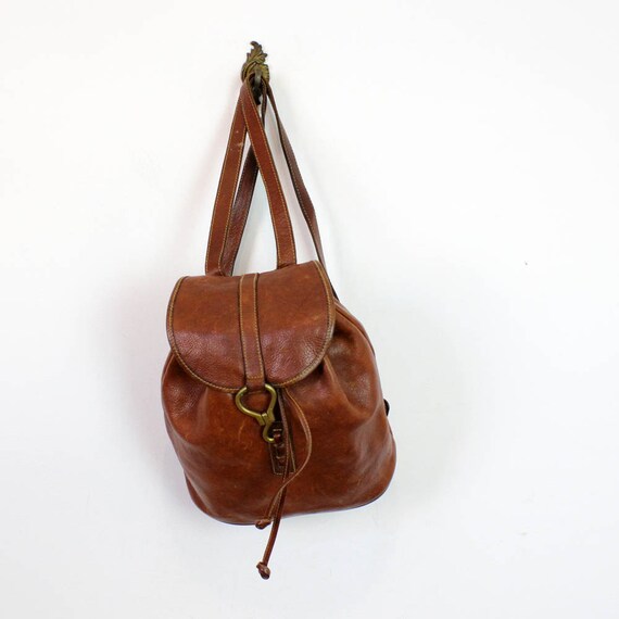 Ralph Lauren brown leather backpack / drawstring rucksack
